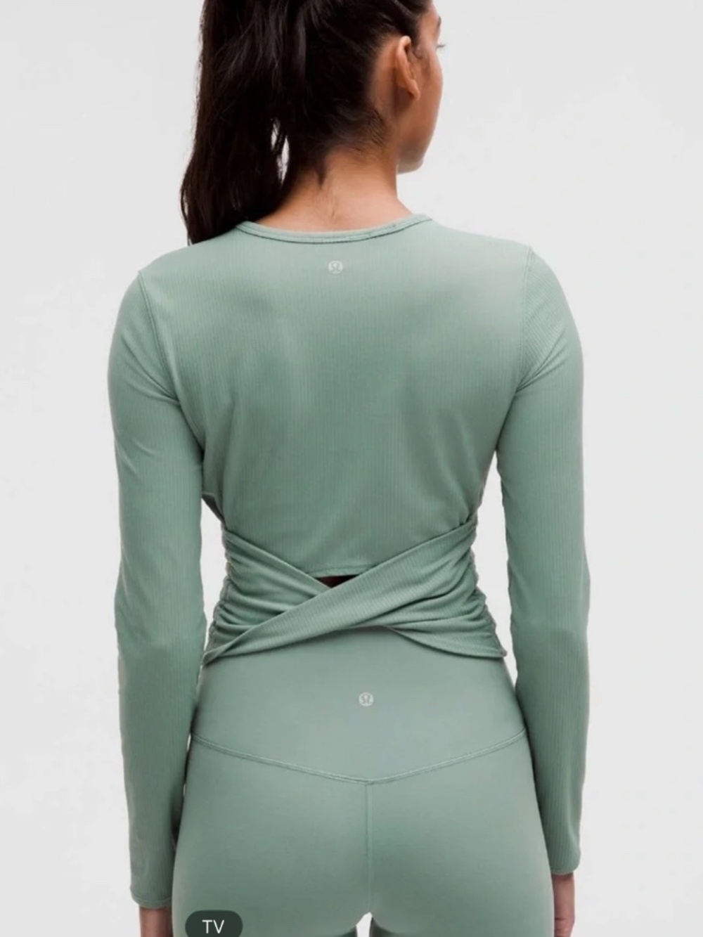 Lululemon All It Takes Back-Twist Rib Long Sleeve Shirt Sage Green Size 12
